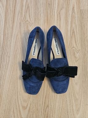 Karl Lagerfeld Navy Suede Paris Hattie Bow Loafers